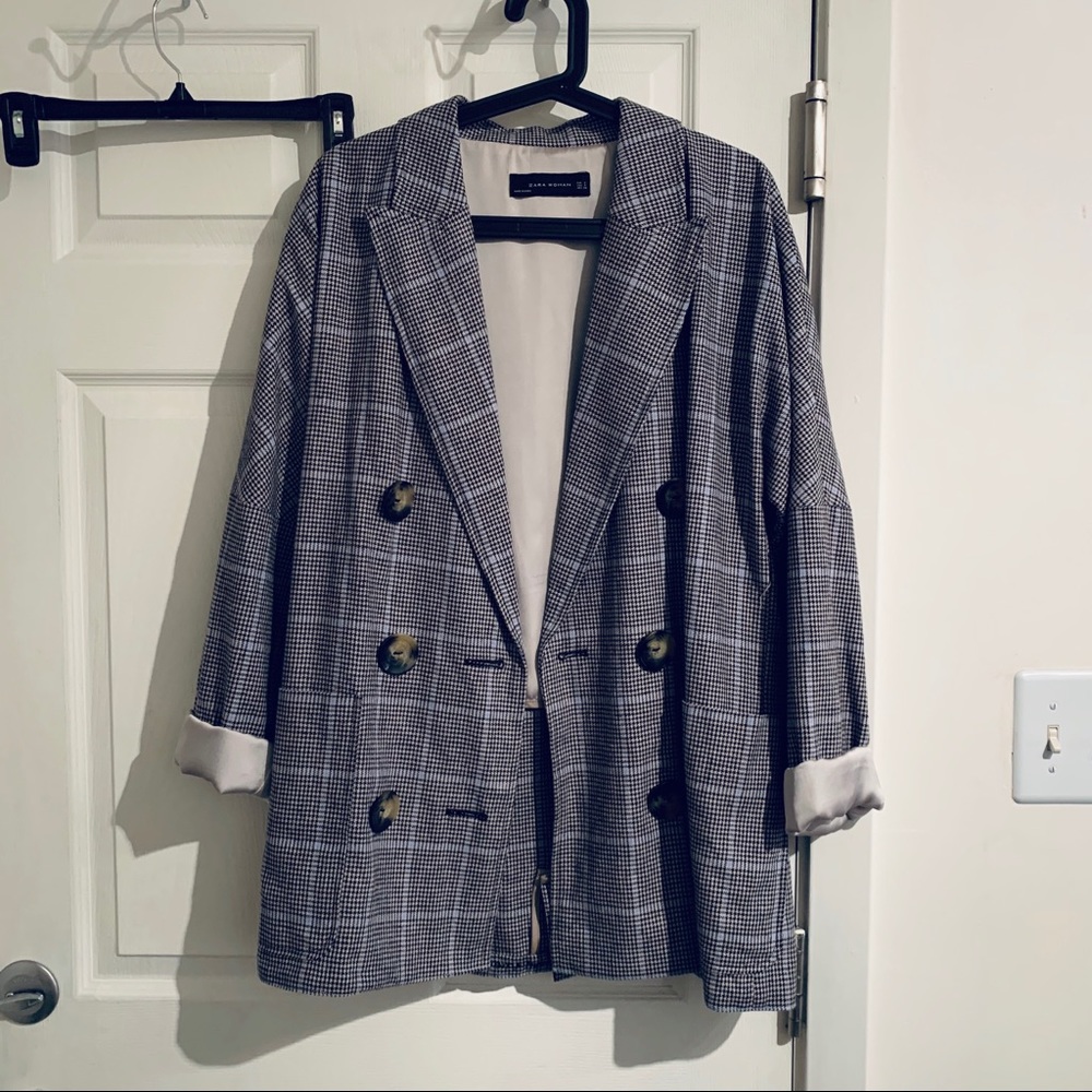 Zara checked plaid blazer coat